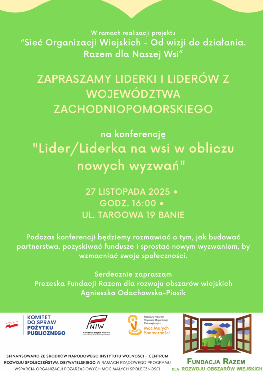 Zdjęcie: Zapraszamy na konferencję Liderów i Liderek w gminie Banie.